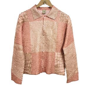 ITSU Women Reversible Crinkle Shirt Pink Button Up Size Petite PM Long Sleeve